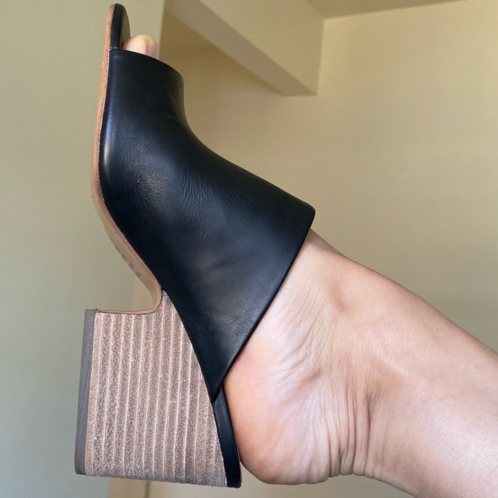 Sexy black block heel mules